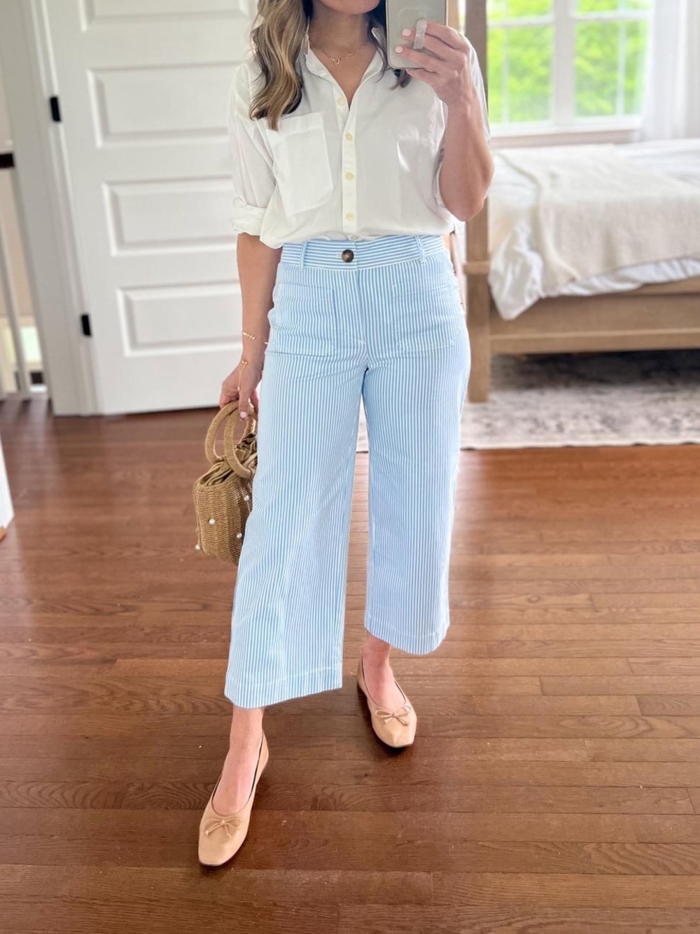 LOFT Palmer Wide Leg Crop Pants Blue & White Stripe 00P